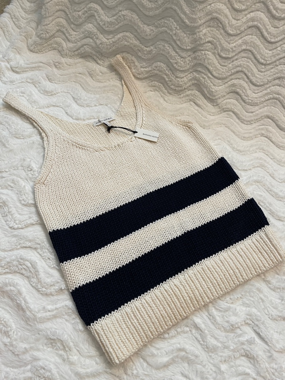 NWT Banana Republic Cream & Navy Striped Sweater Knit Tank - Picture 8 of 14
